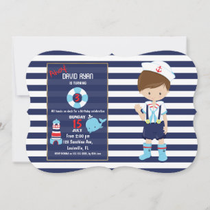 Invitation Fête d'anniversaire garçon thème nautique bleu mar