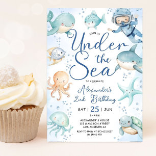 Invitation Fête d'anniversaire garçon Under The Sea Océan Ble