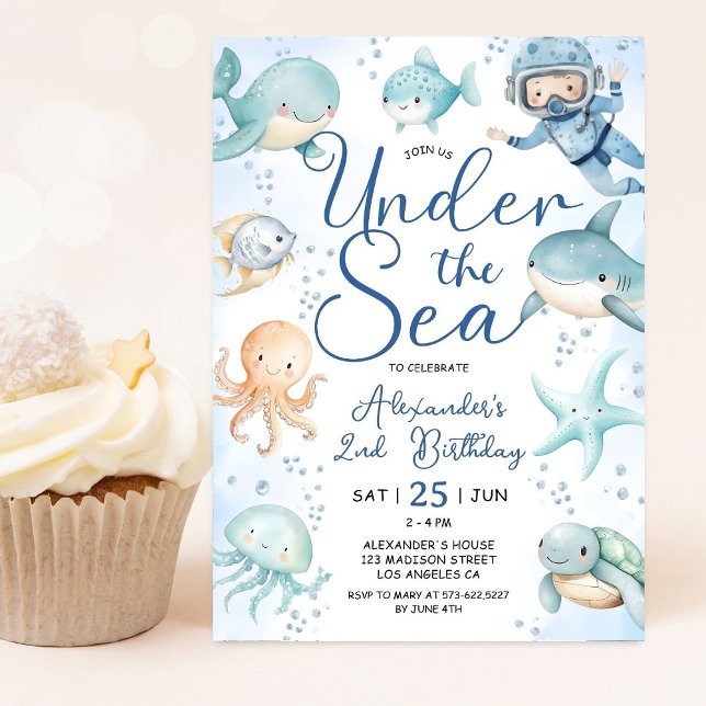Invitation Fête d'anniversaire garçon Under The Sea Océan Ble (Créateur téléchargé)