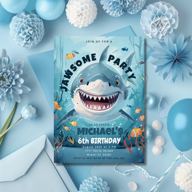 Invitation Fête d'anniversaire Garçons Requins Jawsome sous l (Créateur téléchargé)