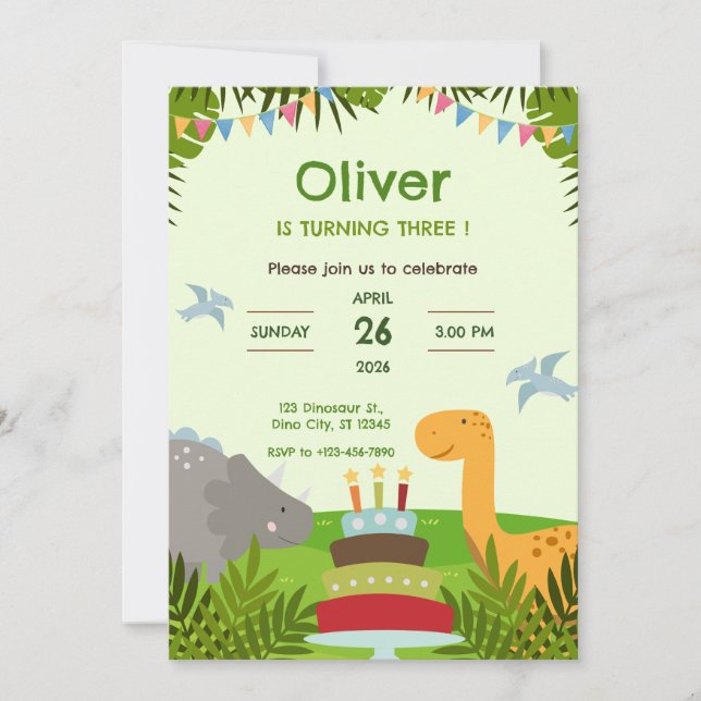 Invitation Fête d'anniversaire Gâteau de dinosaure (Devant)