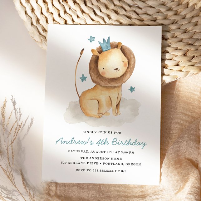 Invitation Fête d'anniversaire Gentil Lion (Créateur téléchargé)