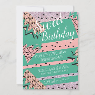 Invitation Fête d'anniversaire géométrique pastèque paillette