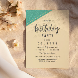 Invitation Fête d'anniversaire géométrique turquoise or flora