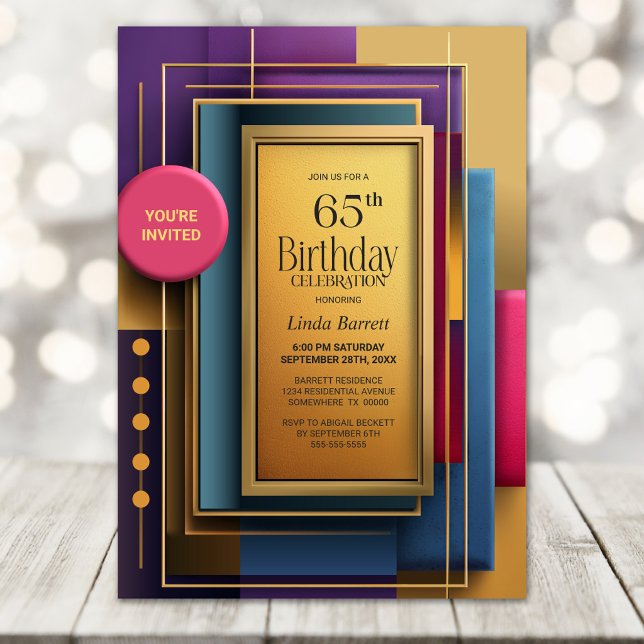 Invitation Fête d'anniversaire géométrique vibrante pour les  (Créateur téléchargé)