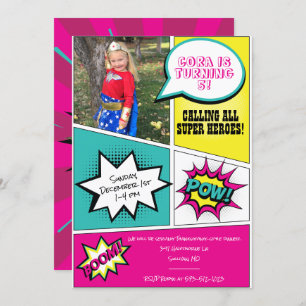 Invitation Fête d'anniversaire Girl Super Hero