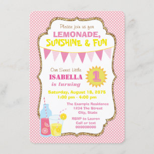 Invitation Fête d'anniversaire Girls Pink Lemonade