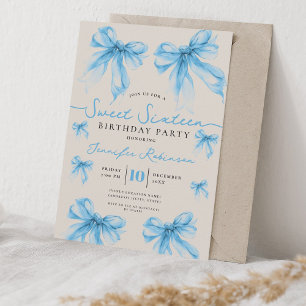 Invitation Fête d'anniversaire Girly Coquette Bow Sweet 16 Bl