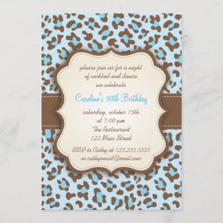 Invitation Fête d'anniversaire Girly de poster de animal bleu