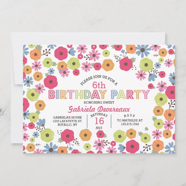 Invitation Fête d'anniversaire Girly florale moderne (Devant)
