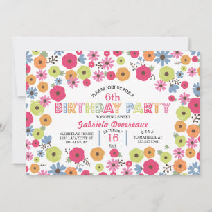 Invitation Fête d'anniversaire Girly florale moderne