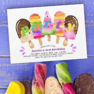 Invitation Fête d'anniversaire glace à l'eau Tout âge Filles