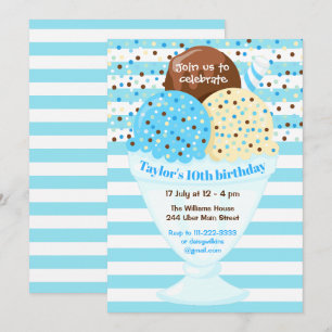 Invitation Fête d'anniversaire glace bleue
