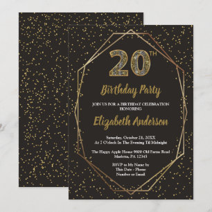 Invitation Fête d'anniversaire Glam Black Gold 20 ans