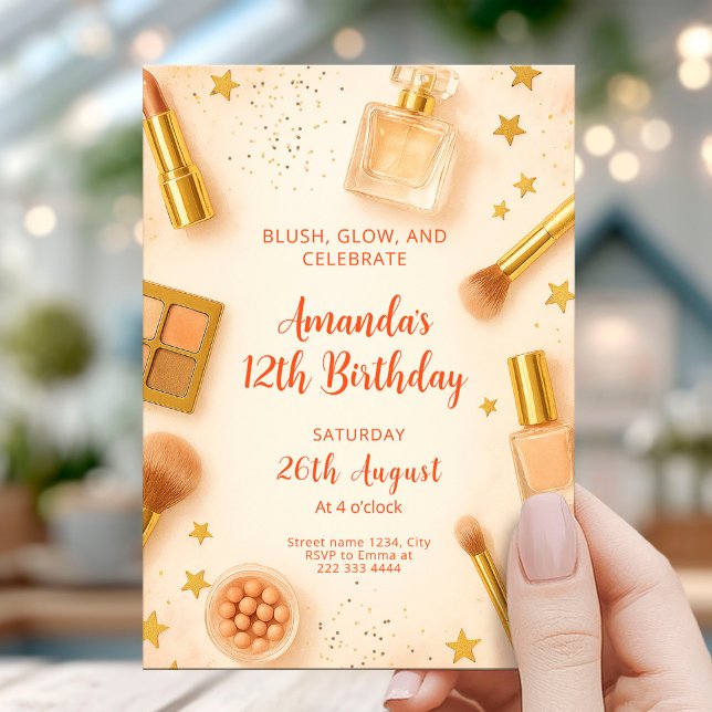 Invitation Fête d'anniversaire Glam Blush and Glow (Créateur téléchargé)