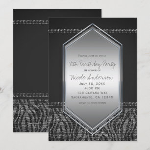 Invitation Fête d'anniversaire Glam Gris argent Zèbre Toute o
