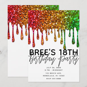 Invitation Fête d'anniversaire Glam Rasta Arc-en-ciel Paillet