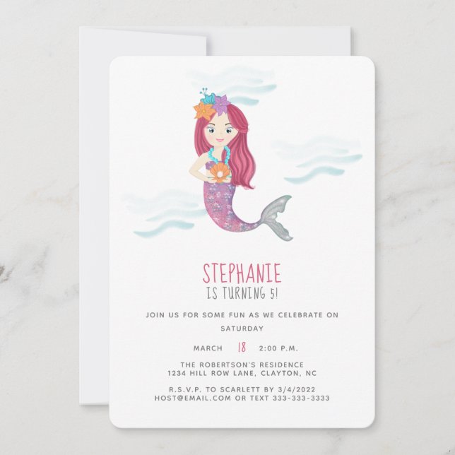 Invitation Fête d'anniversaire glamour de sirène (Devant)