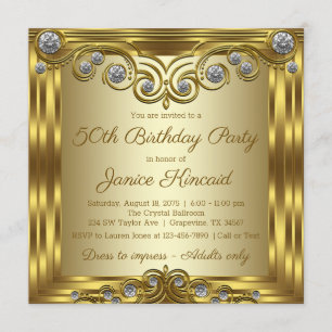Invitation Fête d'anniversaire glamour or diamant pour femme