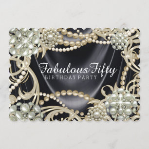 Invitation Fête d'anniversaire glamour perle de satin noir