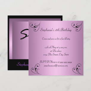 Invitation Fête d'anniversaire Glamour Rose Noir Sweet 16