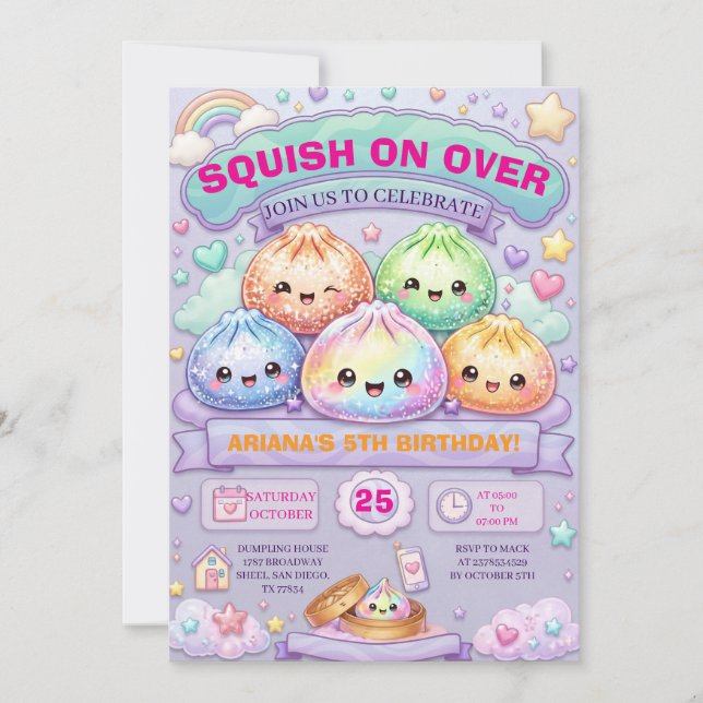 Invitation Fête d'anniversaire Glitter Dumpling Squishy (Devant)