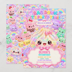 Invitation Fête d'anniversaire Glitter Rainbow Dumpling Squis