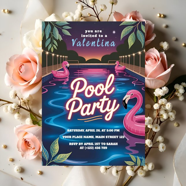 Invitation Fête d'anniversaire Glow Night Pool Party (Créateur téléchargé)