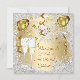 Invitation Fête d'anniversaire Gold Ballots champagne snowfla