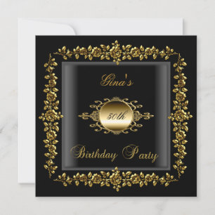 Invitation Fête d'anniversaire Gold Black Floral femmes 50e