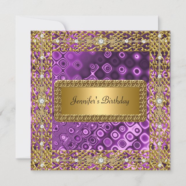 Invitation Fête d'anniversaire Gold Black Purple N'importe qu (Devant)