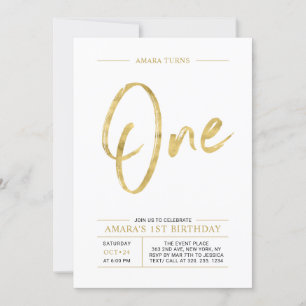 Invitation Fête d'anniversaire Gold   Brush Lettering One 1er