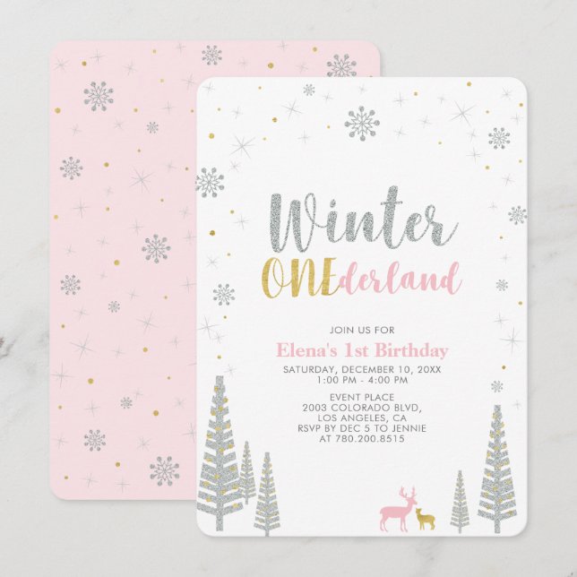 Invitation Fête d'anniversaire Gold & Silver Winter onederlan (Devant / Derrière)
