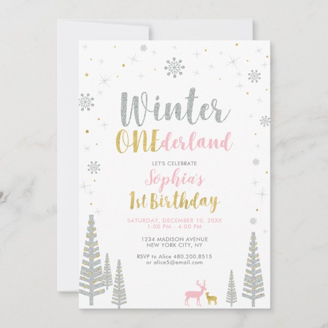 Invitation Fête d'anniversaire Gold & Silver Winter onederlan (Devant)