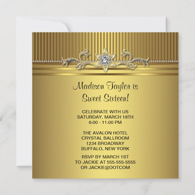 Invitation Fête d'anniversaire Gold Sweet 16 (Devant)