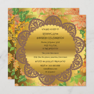 Invitation Fête d'anniversaire Golden Floral Ornement Royal