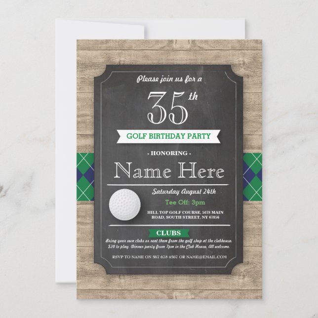Invitation Fête d'anniversaire Golf Ball N'importe quel âge G (Devant)