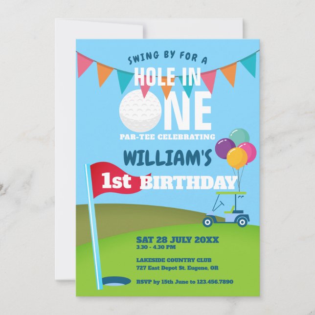 Invitation Fête d'anniversaire Golf Trouee en Un Partee 1er  (Devant)