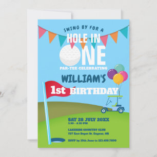 Invitation Fête d'anniversaire Golf Trouee en Un Partee 1er 