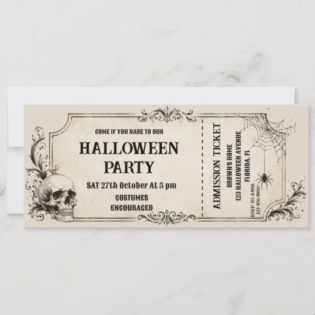Invitation Fête d'anniversaire gothique Halloween vintage (Devant)