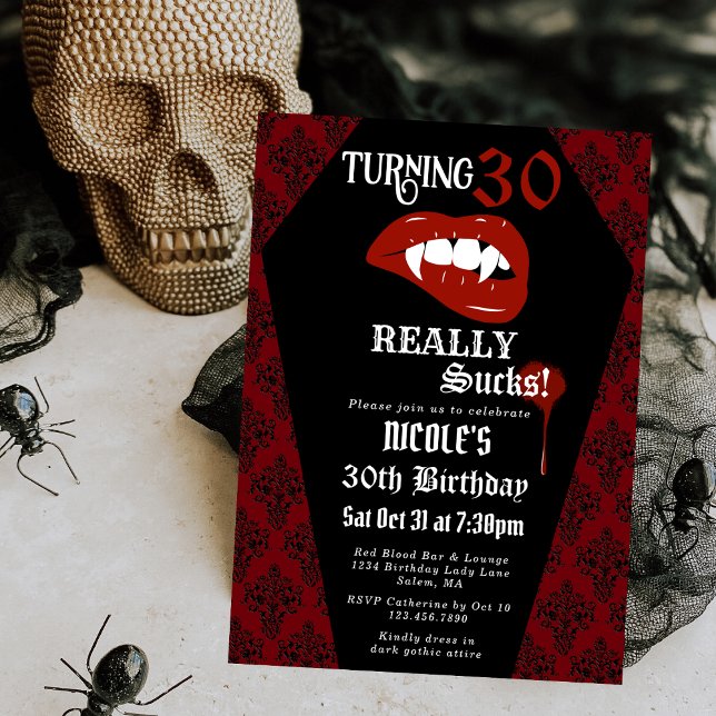 Invitation Fête d'anniversaire gothique vampire rouge et noir (Créateur téléchargé)
