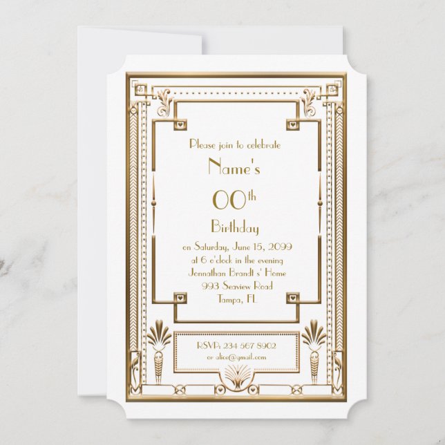 Invitation fête d'anniversaire, grand Gatsby, or,  (Devant)