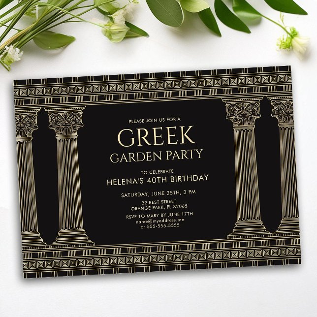 Invitation Fête d'anniversaire grecque avec graphiques de cou (Créateur téléchargé)
