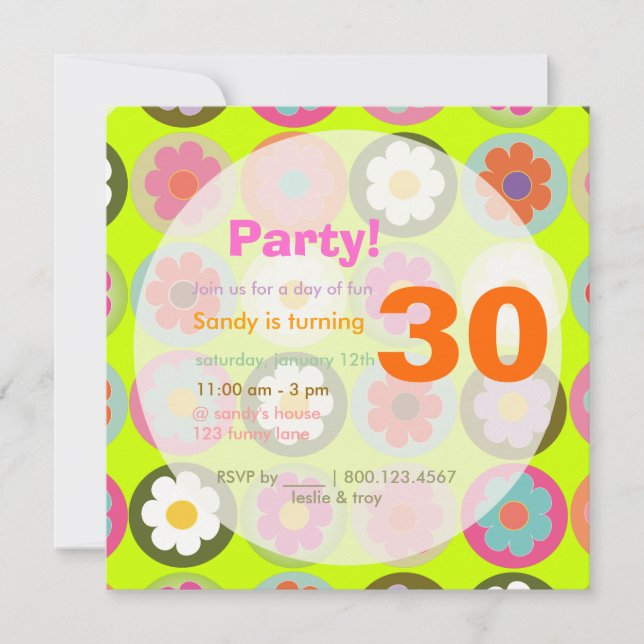 Invitation Fête d'anniversaire Groovy Daisies/Soixante joyeux (Devant)
