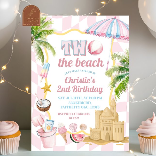 Invitation Fête d'anniversaire Groovy Rose 2 à la plage 2ème  (Créateur téléchargé)