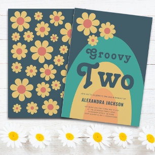 Invitation Fête d'anniversaire Groovy Two Rétro Marguerite