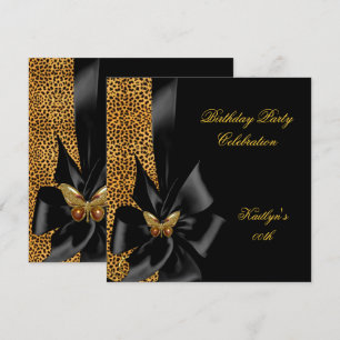 Invitation Fête d'anniversaire Guépard doré Papillon noir