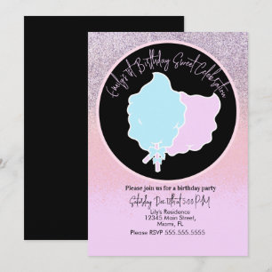 Invitation Fête d'anniversaire Guimauve Arc-en-ciel Rose Bleu