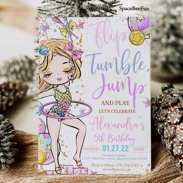 Invitation fête d'anniversaire gymnastique Gymnast ( Gymnastics Birthday Invitation Party  Gymnastics Invites Mermaid Gymnastics  )