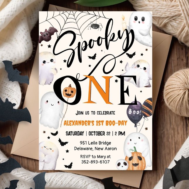 Invitation Fête d'anniversaire Halloween 1 an Fantôme Mignon (Créateur téléchargé)